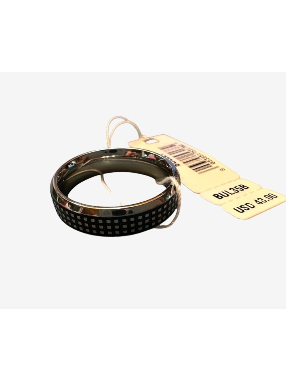 Mens Stainless Steel Black Grid Pattern Ring Size 9 Durable & Stylish